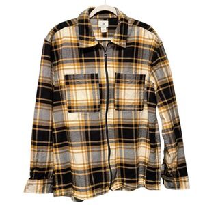 H&M Plaid‎ Zip-Through Flannel Shirt Jacket Overshirt Relaxed Fit